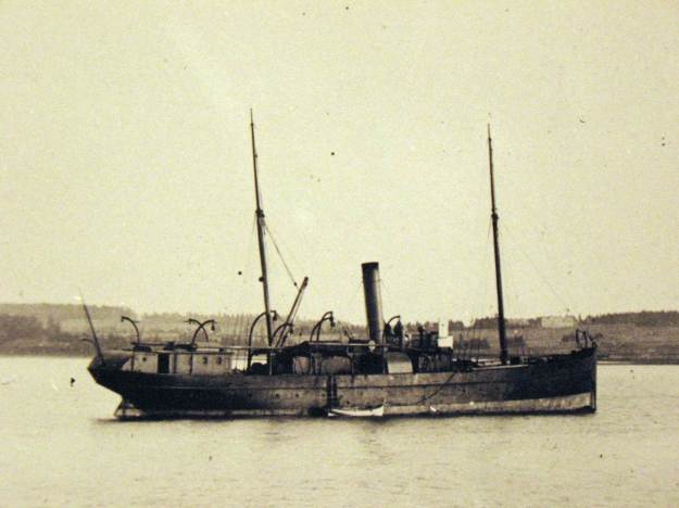 The sixth survey vessel Gulnare in Charlottetown Harbour about 1893. Note the curved roof of the stern deckhouse which is useful in identifying the vessel in later photos. Photo: Public Archives and Records Office 