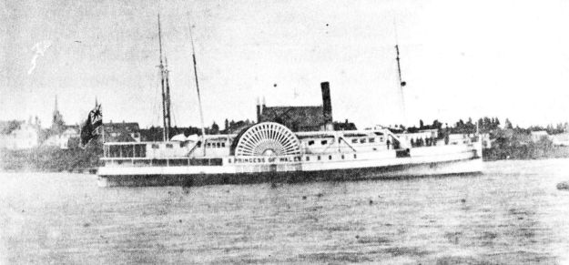 Early photo of the Princess of Wales in Charlottetown Harbour. the building behind the funnel is the Methodist Church